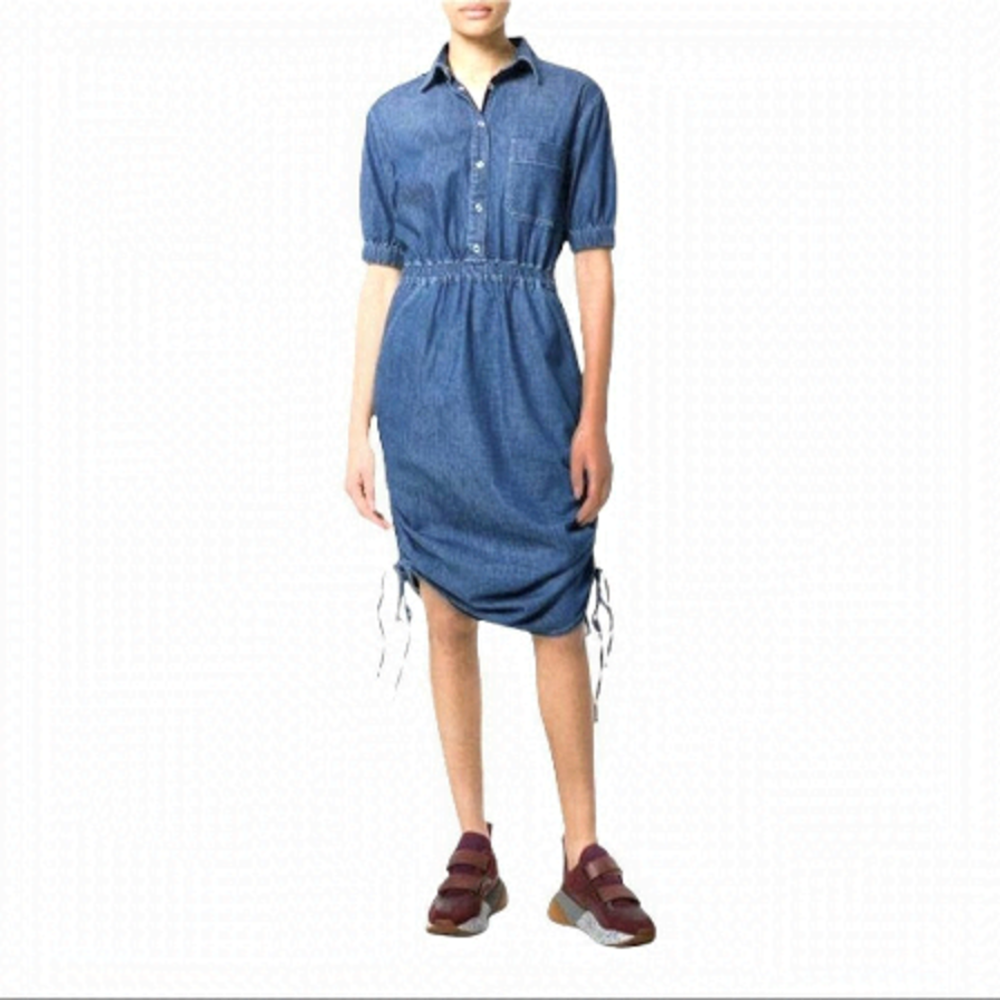 𝅺STELLA McCartney Drawstring Midi Denim Ruched Dress Size M/EU 42